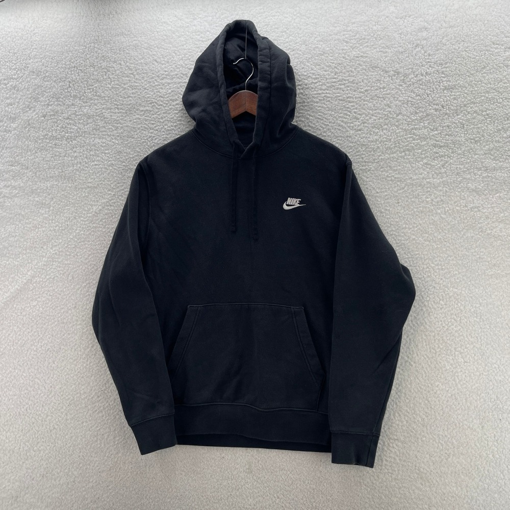 Nike Hoodie Mens Large Black Club Fleece Pullover Sweatshirt Sports Casual Gym